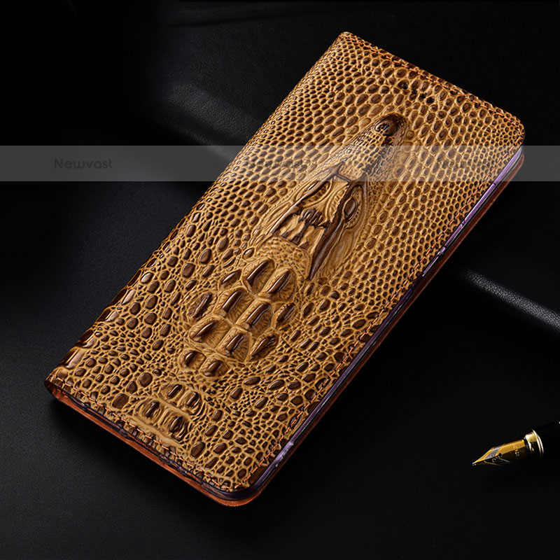 Leather Case Stands Flip Cover Holder H03P for Oppo A33 Brown