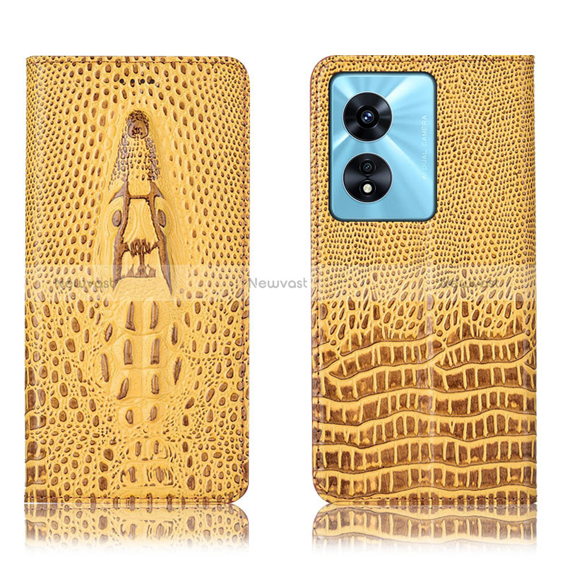 Leather Case Stands Flip Cover Holder H03P for Oppo A38 Yellow