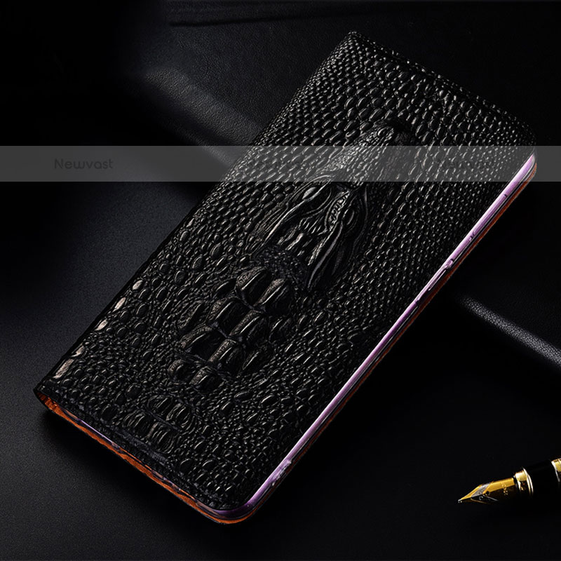 Leather Case Stands Flip Cover Holder H03P for Oppo A53s Black