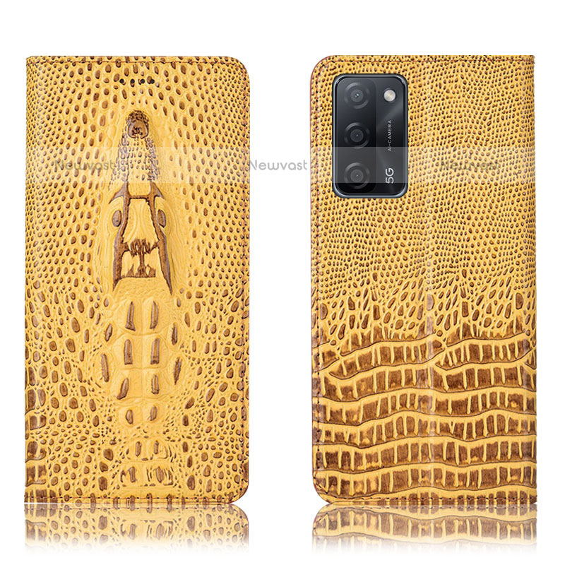 Leather Case Stands Flip Cover Holder H03P for Oppo A55 5G Yellow
