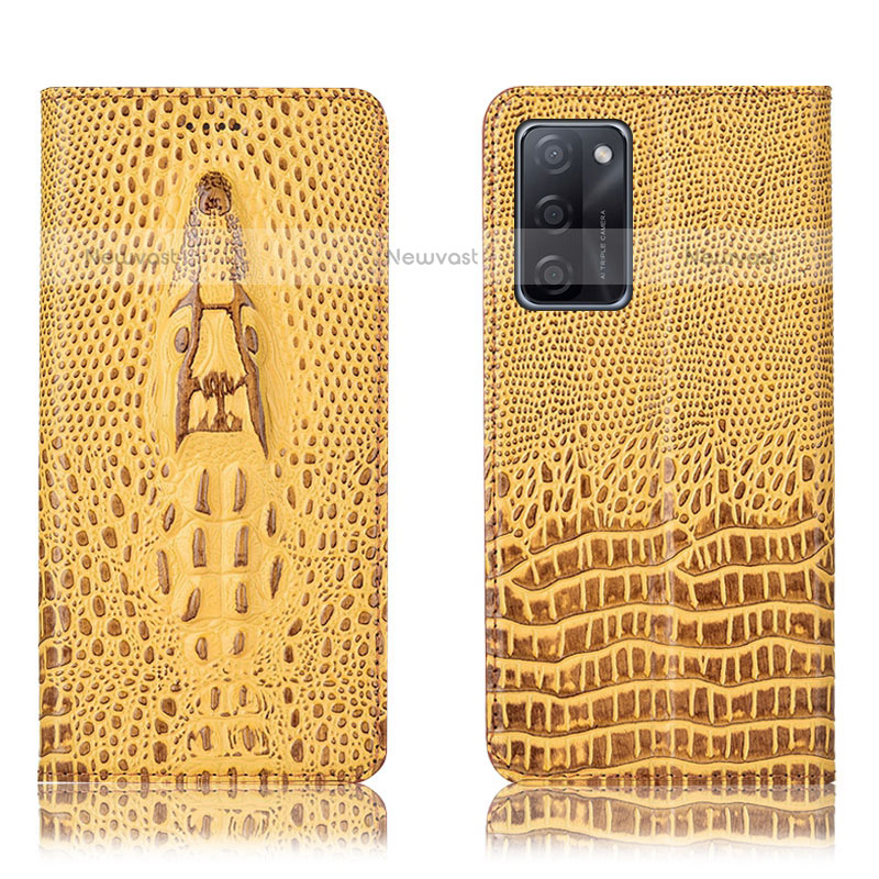 Leather Case Stands Flip Cover Holder H03P for Oppo A55S 5G Yellow