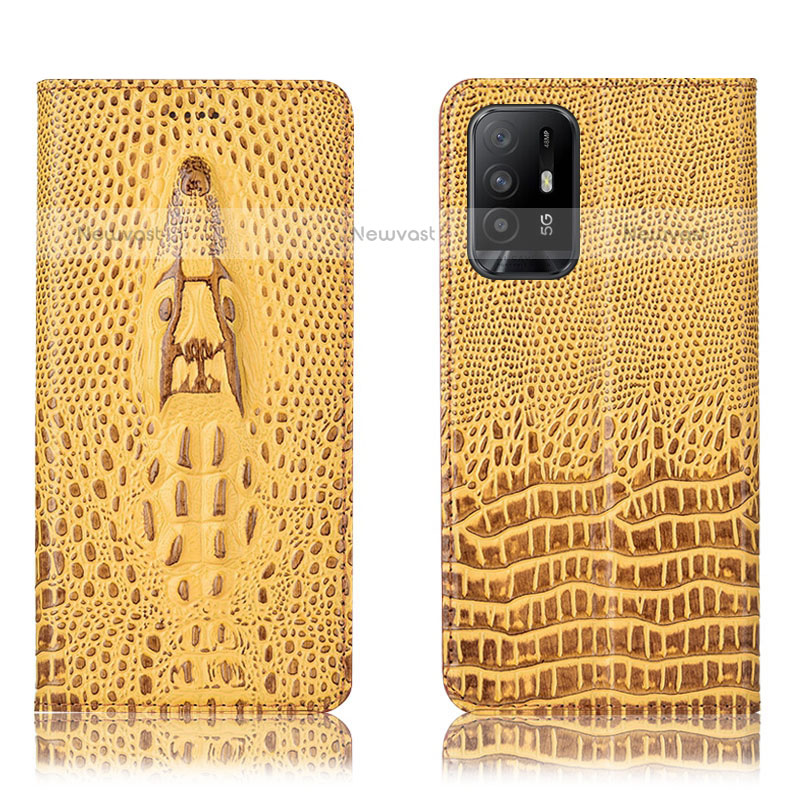 Leather Case Stands Flip Cover Holder H03P for Oppo A94 5G Yellow