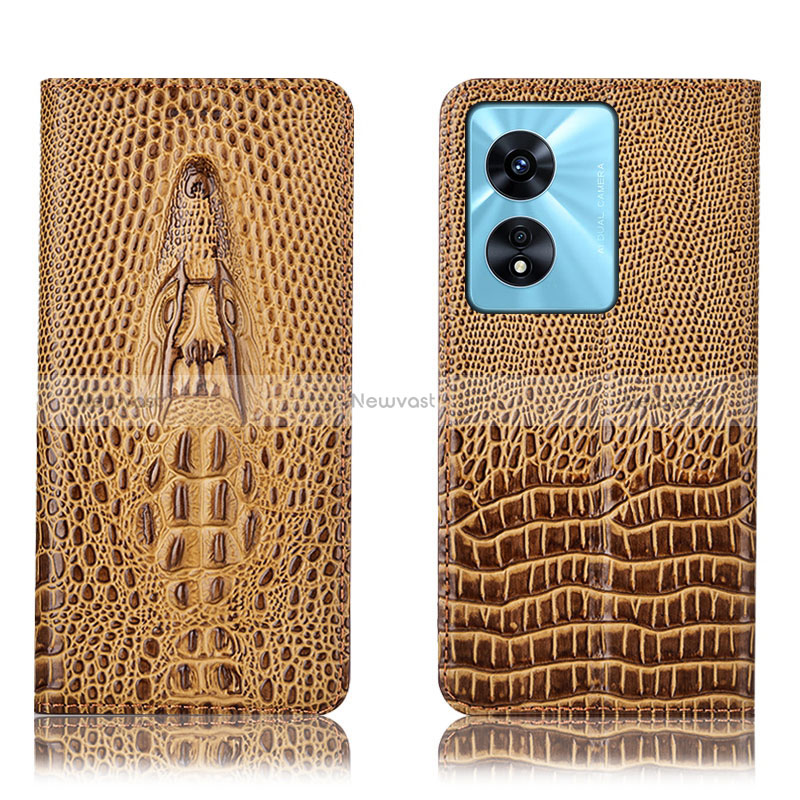 Leather Case Stands Flip Cover Holder H03P for Oppo A97 5G Brown