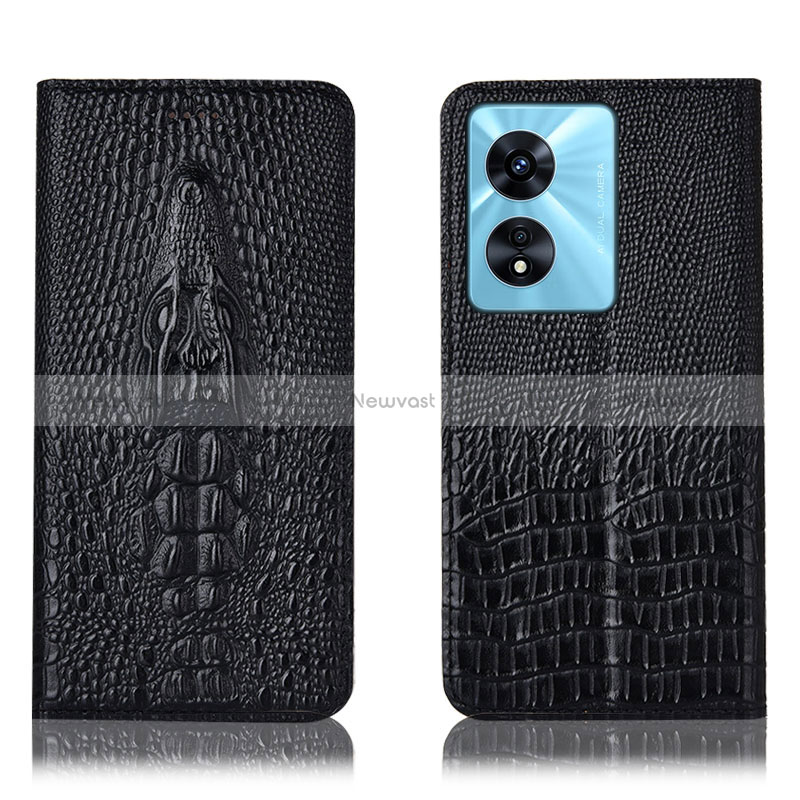 Leather Case Stands Flip Cover Holder H03P for Oppo F23 5G Black