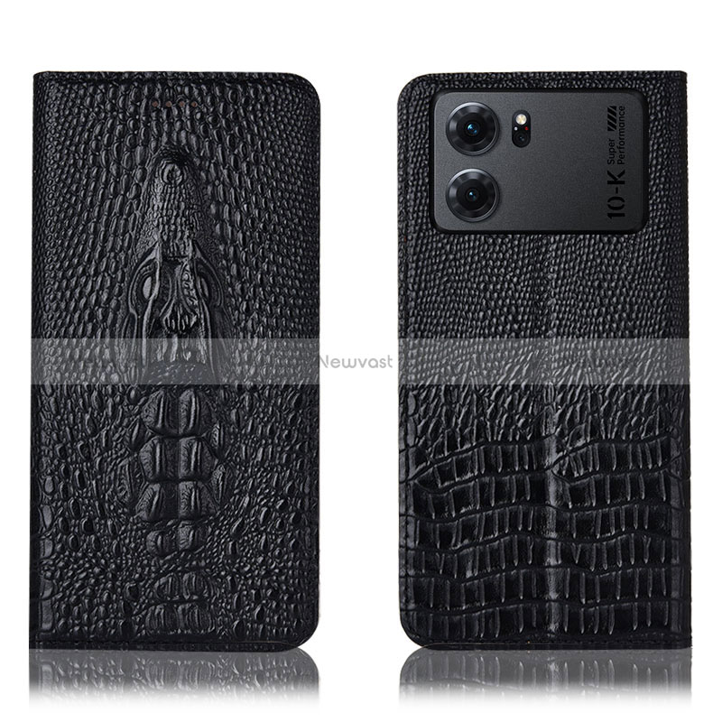 Leather Case Stands Flip Cover Holder H03P for Oppo K10 5G Black