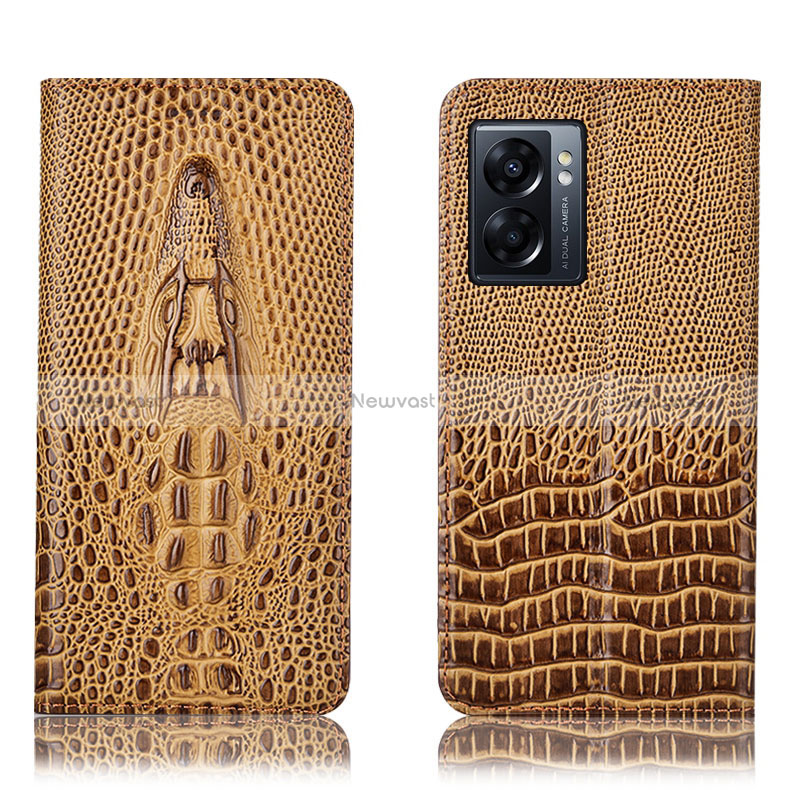 Leather Case Stands Flip Cover Holder H03P for Oppo K10 5G India Brown