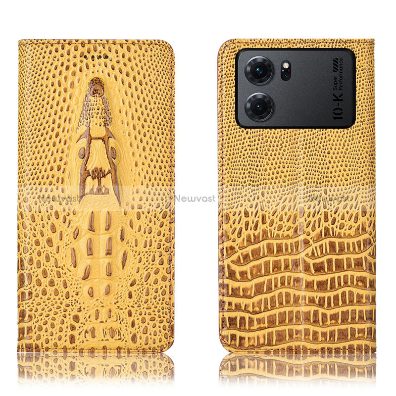 Leather Case Stands Flip Cover Holder H03P for Oppo K10 5G Yellow