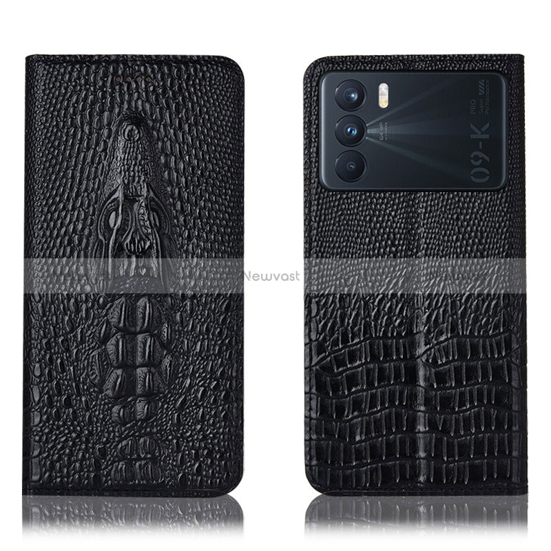 Leather Case Stands Flip Cover Holder H03P for Oppo K9 Pro 5G Black