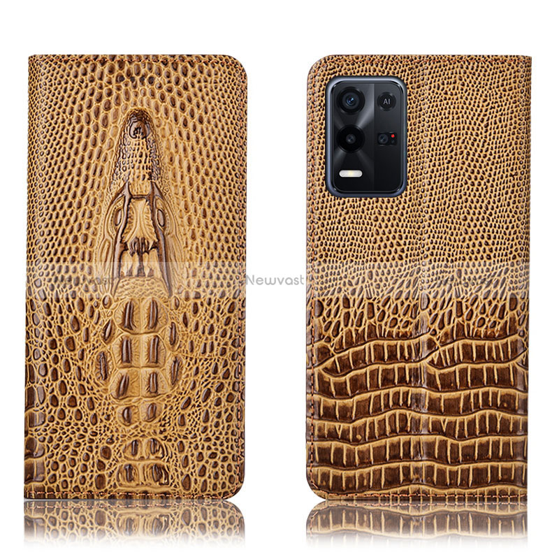 Leather Case Stands Flip Cover Holder H03P for Oppo K9X 5G Brown