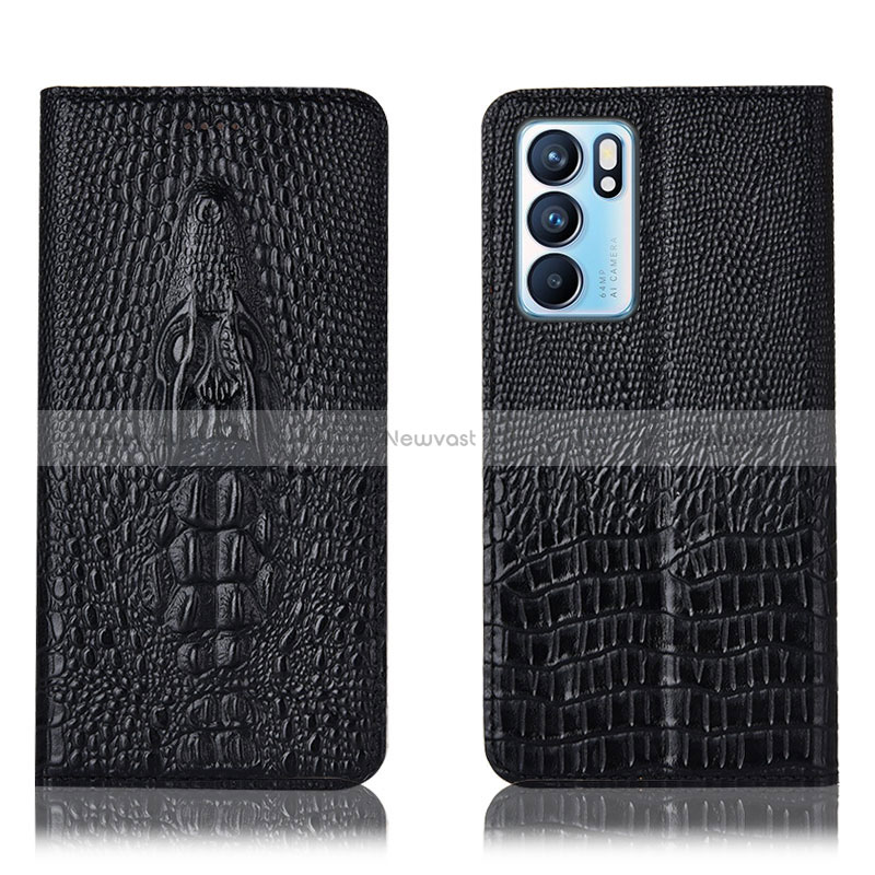 Leather Case Stands Flip Cover Holder H03P for Oppo Reno6 5G