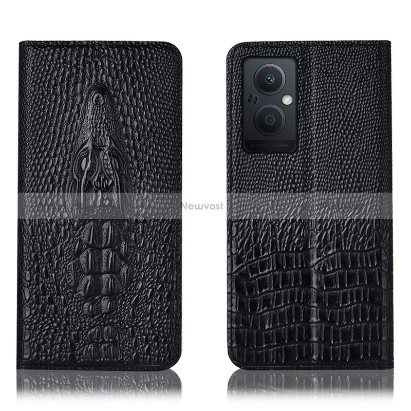 Leather Case Stands Flip Cover Holder H03P for Oppo Reno7 Lite 5G Black