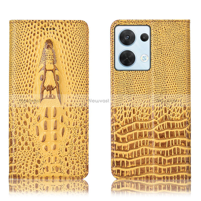 Leather Case Stands Flip Cover Holder H03P for Oppo Reno9 5G Yellow