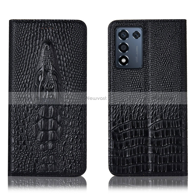 Leather Case Stands Flip Cover Holder H03P for Realme Q3s 5G Black