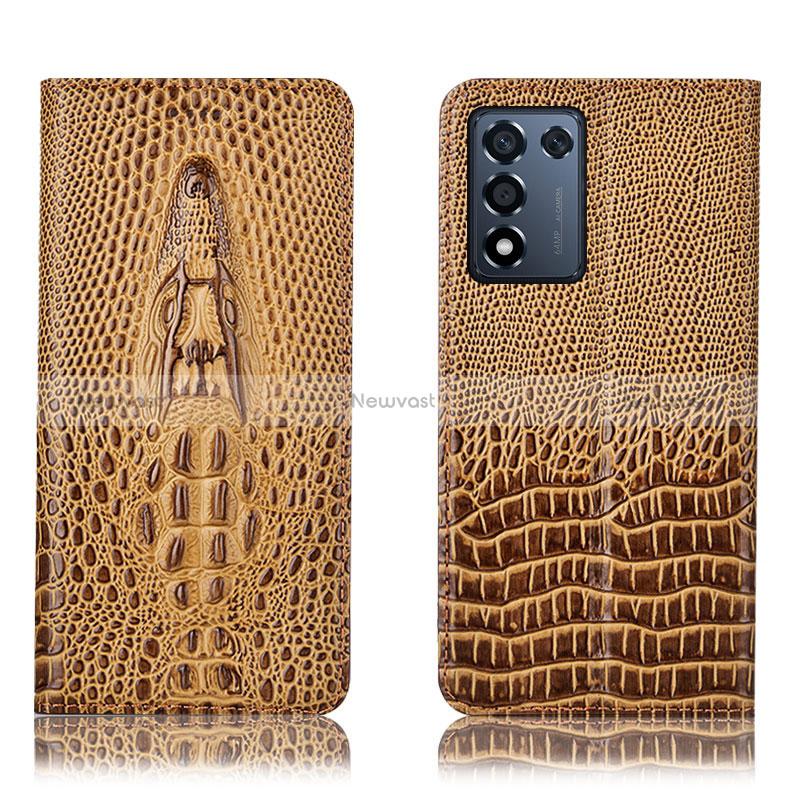 Leather Case Stands Flip Cover Holder H03P for Realme Q3t 5G Brown