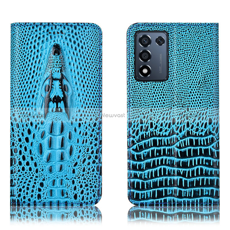 Leather Case Stands Flip Cover Holder H03P for Realme Q3t 5G Sky Blue