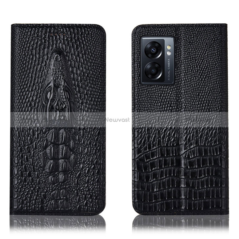 Leather Case Stands Flip Cover Holder H03P for Realme Q5i 5G Black