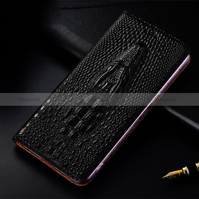 Leather Case Stands Flip Cover Holder H03P for Samsung Galaxy A12 Nacho Black