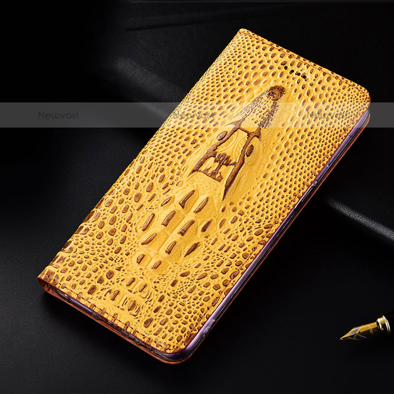Leather Case Stands Flip Cover Holder H03P for Samsung Galaxy M52 5G Yellow