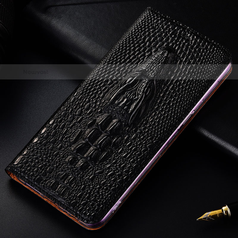 Leather Case Stands Flip Cover Holder H03P for Samsung Galaxy S21 Ultra 5G Black