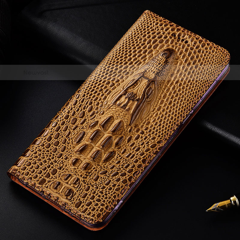 Leather Case Stands Flip Cover Holder H03P for Samsung Galaxy S22 5G Brown