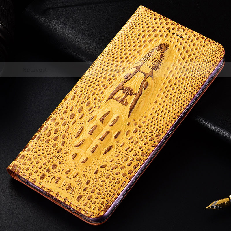 Leather Case Stands Flip Cover Holder H03P for Samsung Galaxy S23 Plus 5G Yellow