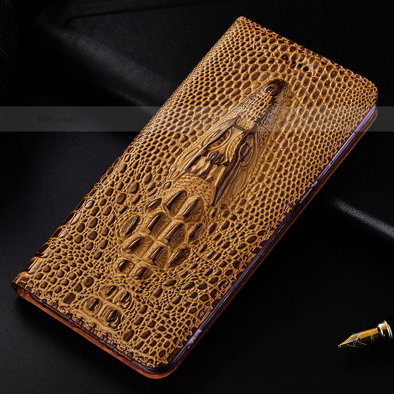 Leather Case Stands Flip Cover Holder H03P for Samsung Galaxy S23 Ultra 5G Brown