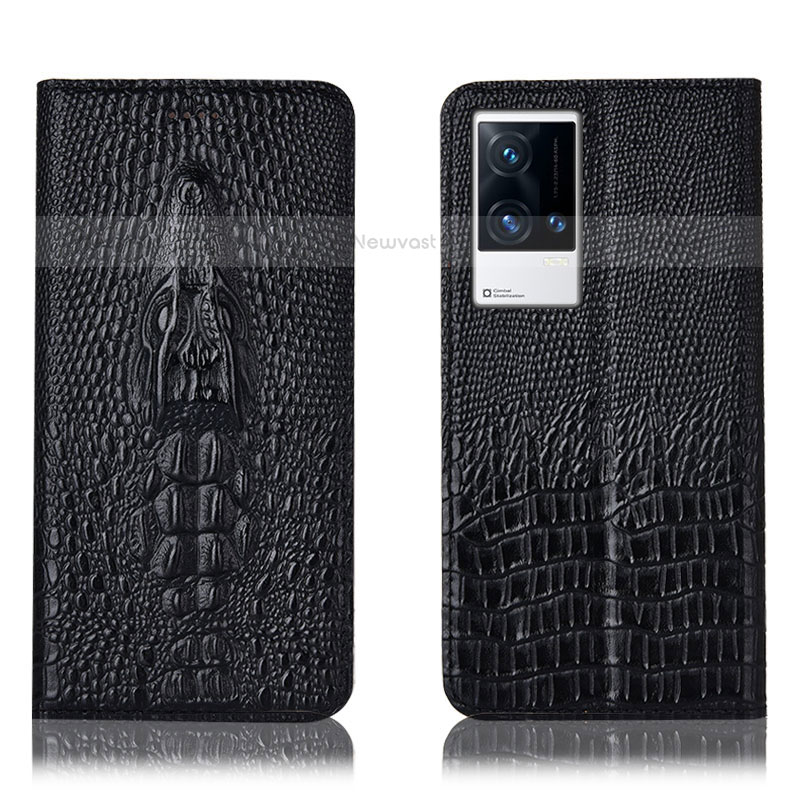 Leather Case Stands Flip Cover Holder H03P for Vivo iQOO 8 Pro 5G Black