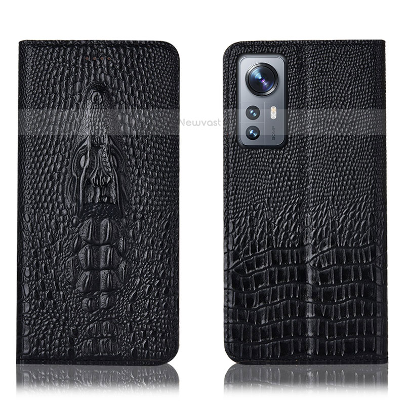 Leather Case Stands Flip Cover Holder H03P for Xiaomi Mi 12 Pro 5G Black