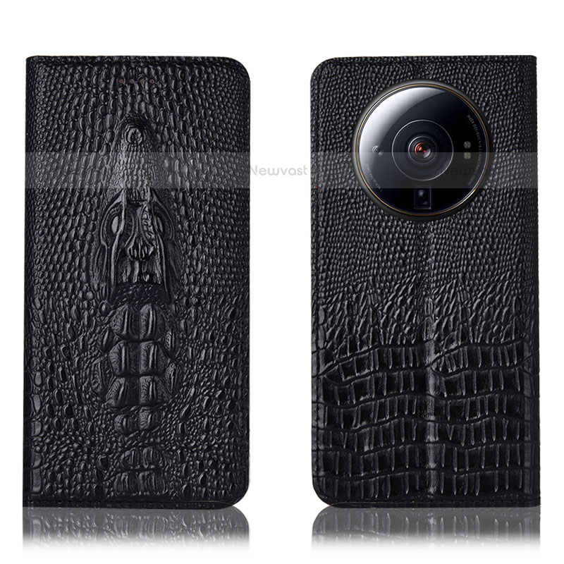 Leather Case Stands Flip Cover Holder H03P for Xiaomi Mi 12 Ultra 5G Black