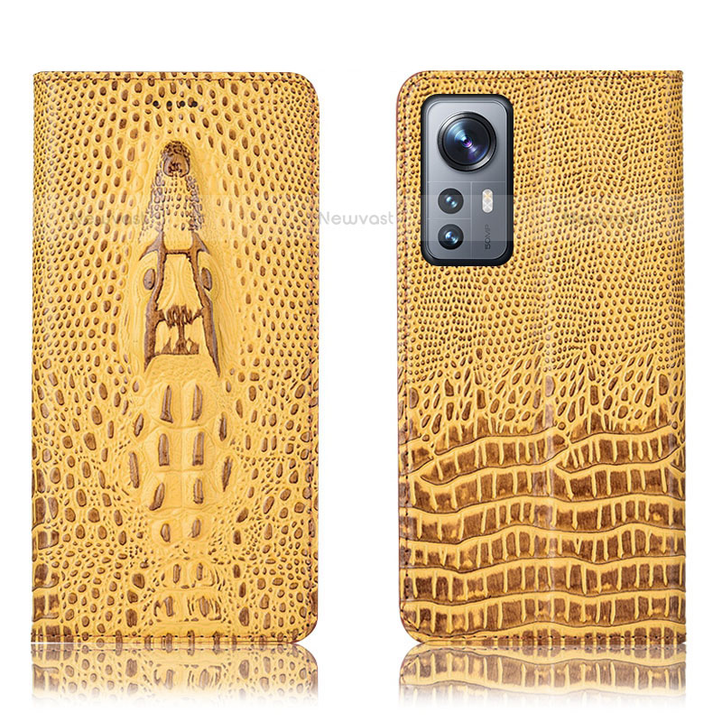 Leather Case Stands Flip Cover Holder H03P for Xiaomi Mi 12X 5G Yellow