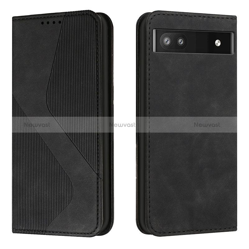 Leather Case Stands Flip Cover Holder H03X for Google Pixel 6a 5G Black