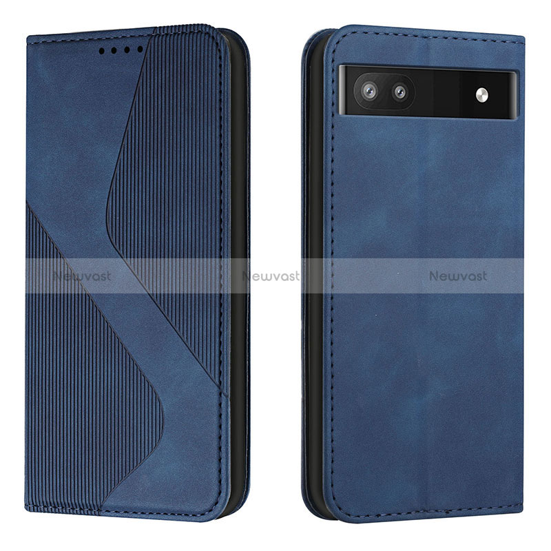 Leather Case Stands Flip Cover Holder H03X for Google Pixel 6a 5G Blue