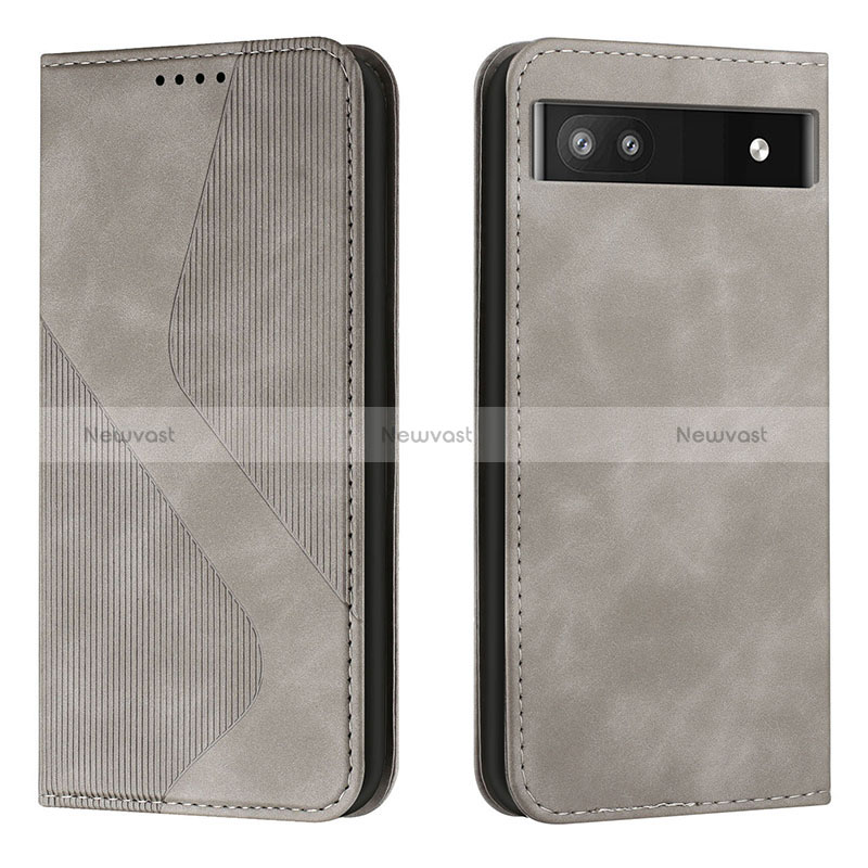 Leather Case Stands Flip Cover Holder H03X for Google Pixel 6a 5G Gray