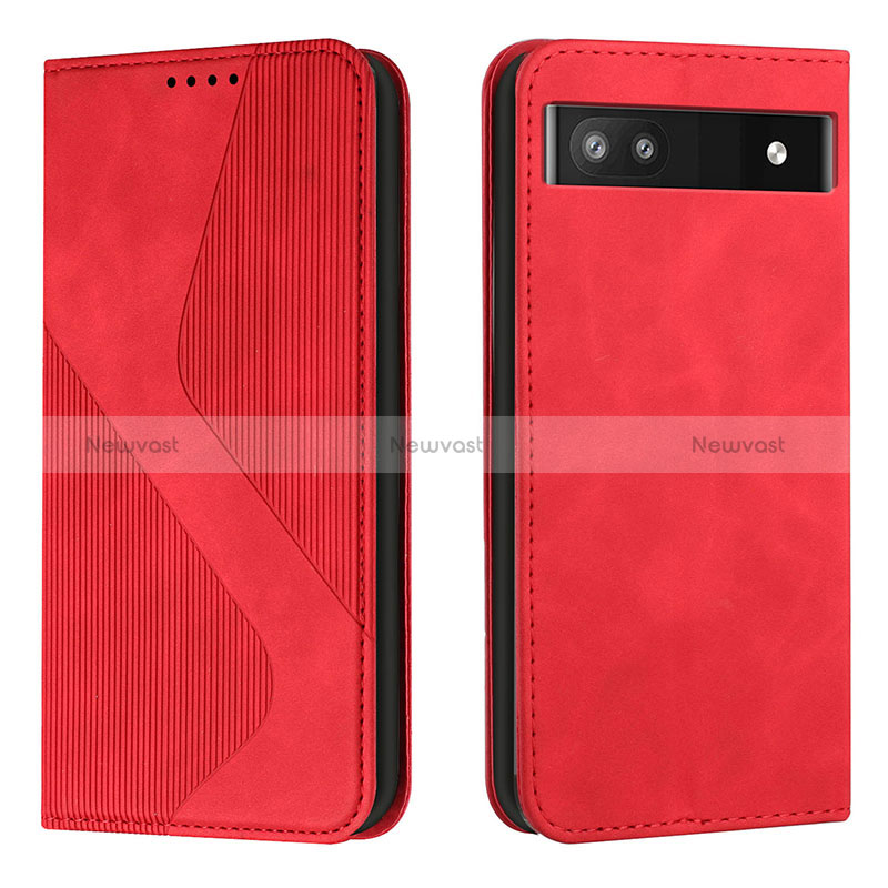 Leather Case Stands Flip Cover Holder H03X for Google Pixel 6a 5G Red