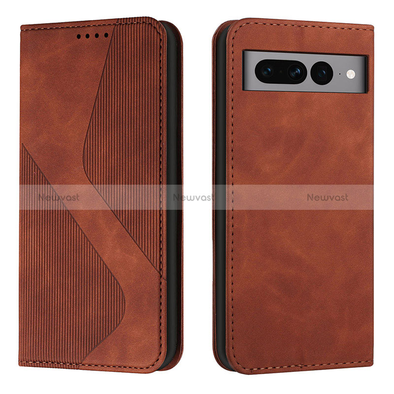 Leather Case Stands Flip Cover Holder H03X for Google Pixel 7 Pro 5G Brown