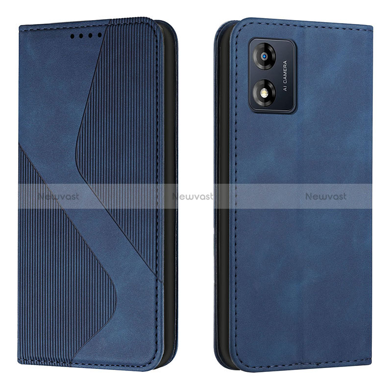 Leather Case Stands Flip Cover Holder H03X for Motorola Moto E13 Blue