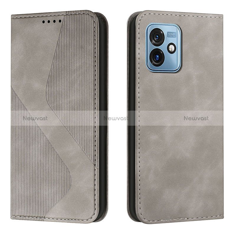 Leather Case Stands Flip Cover Holder H03X for Motorola Moto G 5G (2023) Gray