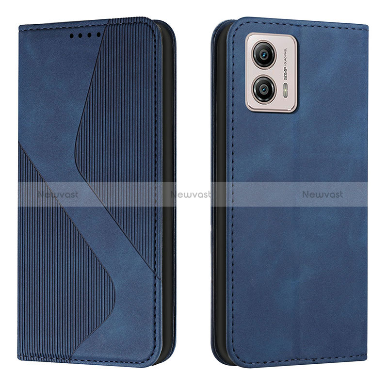 Leather Case Stands Flip Cover Holder H03X for Motorola Moto G53j 5G Blue