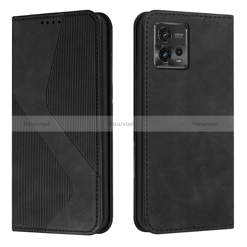 Leather Case Stands Flip Cover Holder H03X for Motorola Moto G72 Black