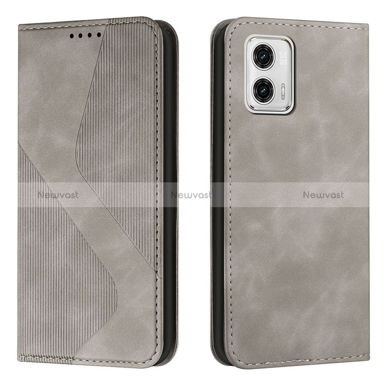 Leather Case Stands Flip Cover Holder H03X for Motorola Moto G73 5G Gray