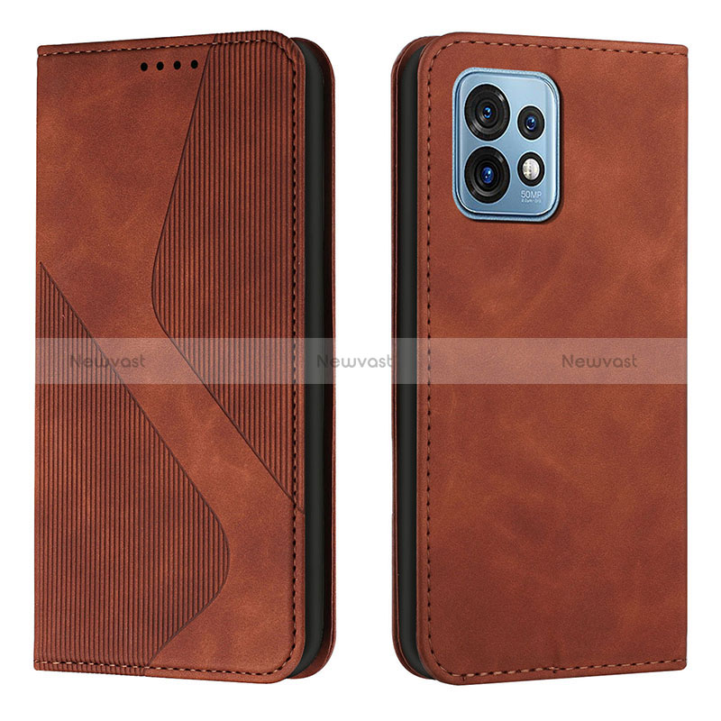 Leather Case Stands Flip Cover Holder H03X for Motorola Moto X40 5G Brown