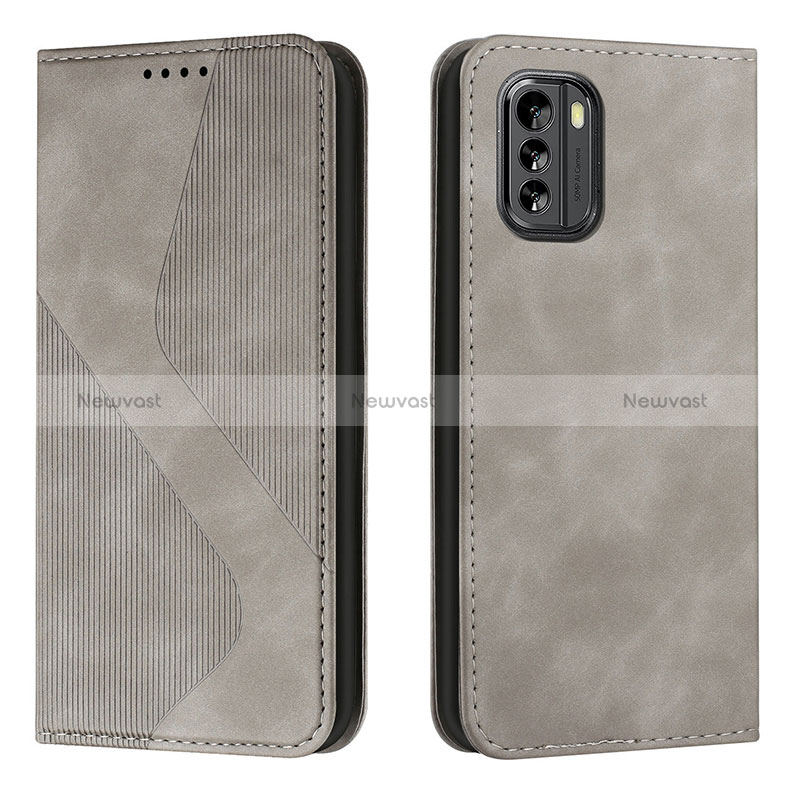 Leather Case Stands Flip Cover Holder H03X for Nokia G60 5G Gray