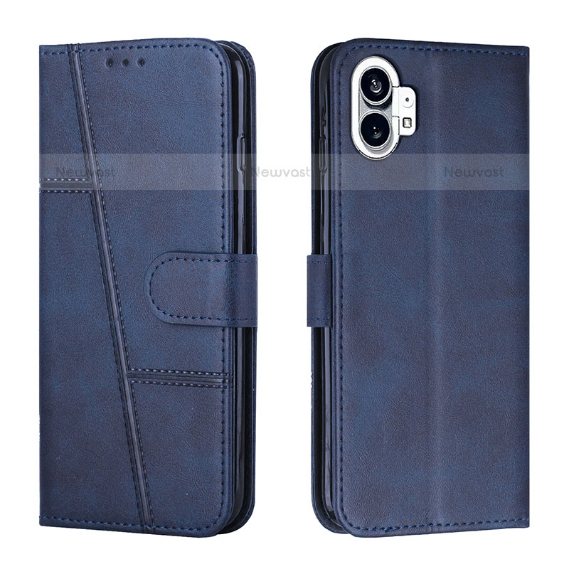 Leather Case Stands Flip Cover Holder H03X for Nothing Phone 1 Blue