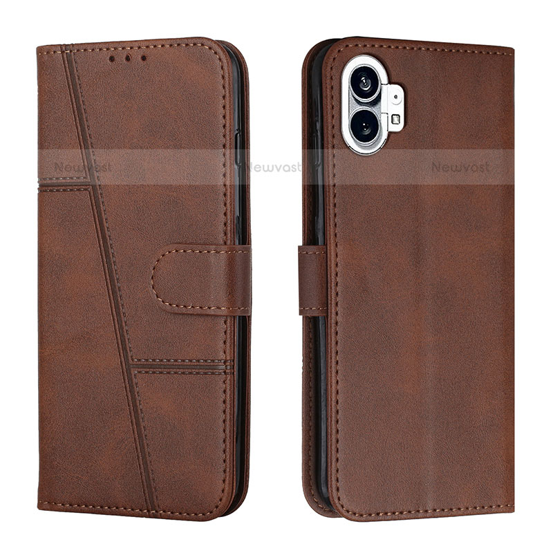 Leather Case Stands Flip Cover Holder H03X for Nothing Phone 1 Brown