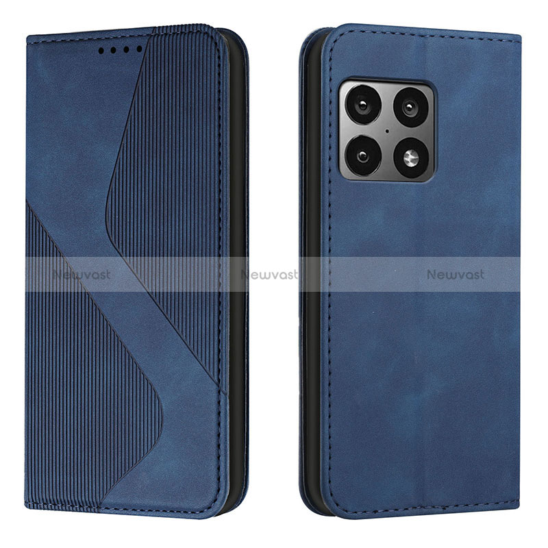 Leather Case Stands Flip Cover Holder H03X for OnePlus 10 Pro 5G Blue