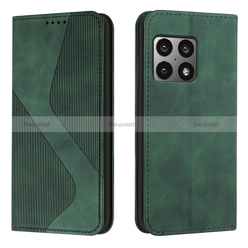 Leather Case Stands Flip Cover Holder H03X for OnePlus 10 Pro 5G Green