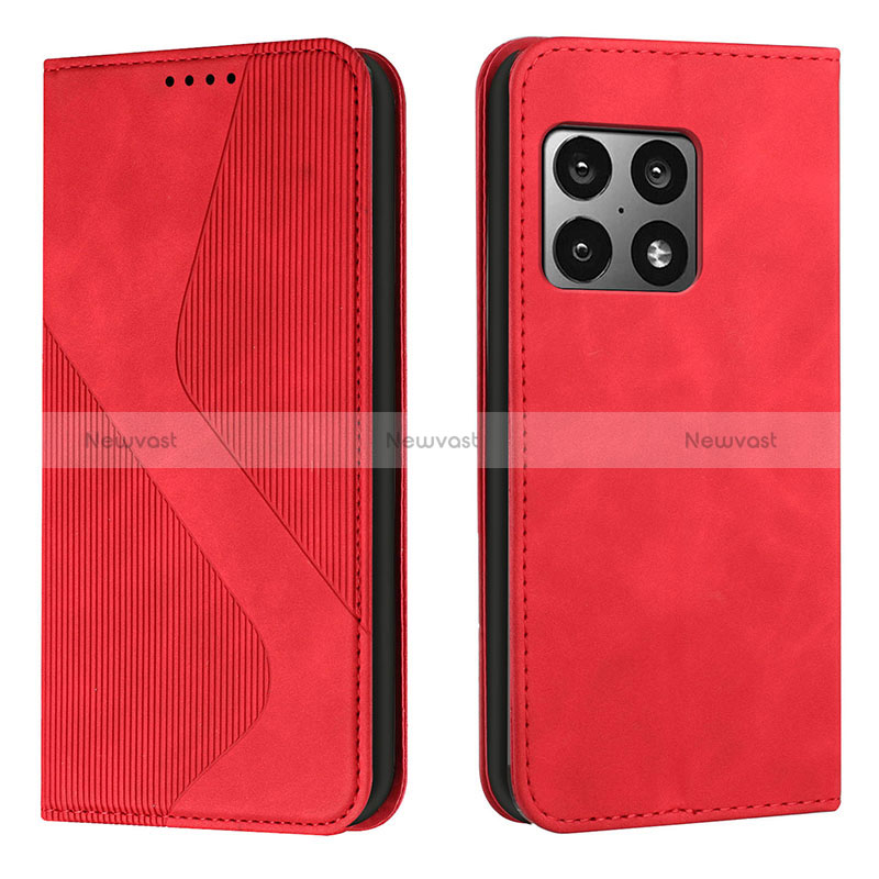 Leather Case Stands Flip Cover Holder H03X for OnePlus 10 Pro 5G Red