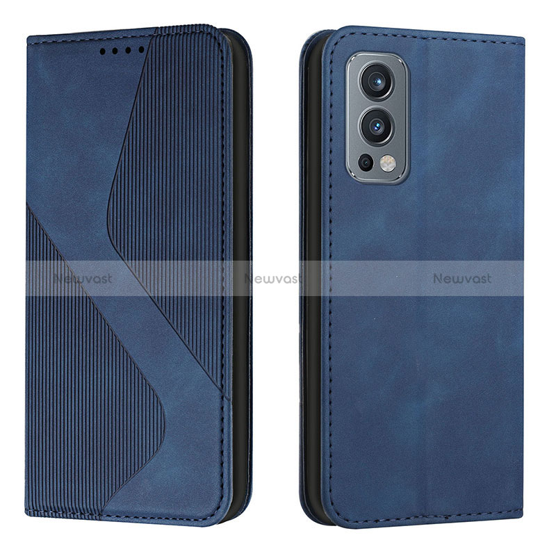 Leather Case Stands Flip Cover Holder H03X for OnePlus Nord 2 5G Blue