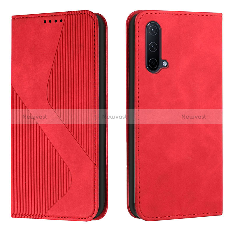 Leather Case Stands Flip Cover Holder H03X for OnePlus Nord CE 5G Red