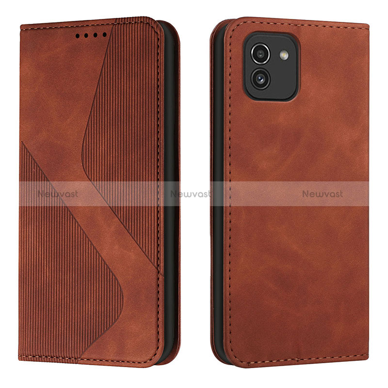 Leather Case Stands Flip Cover Holder H03X for Samsung Galaxy A03 Brown